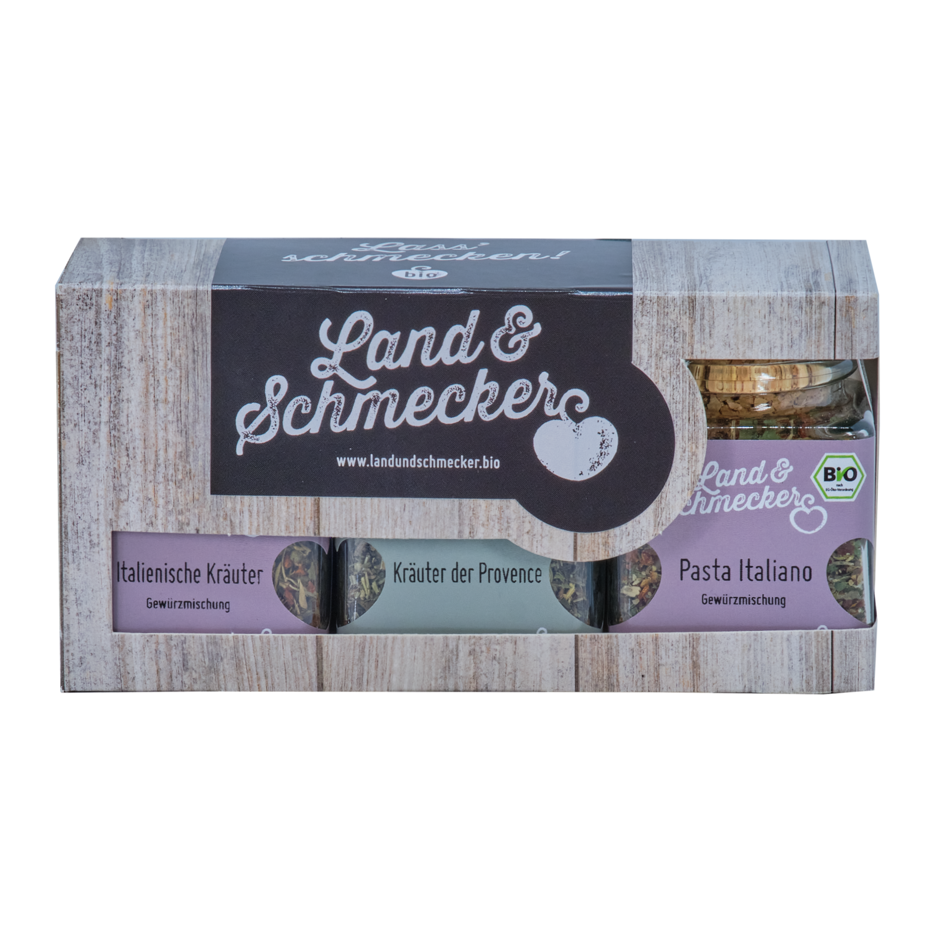 Land & Schmecker Manufaktur 3er Box (Italienische Lräuter, Kräuter der Provance, Pasta Italiano).png